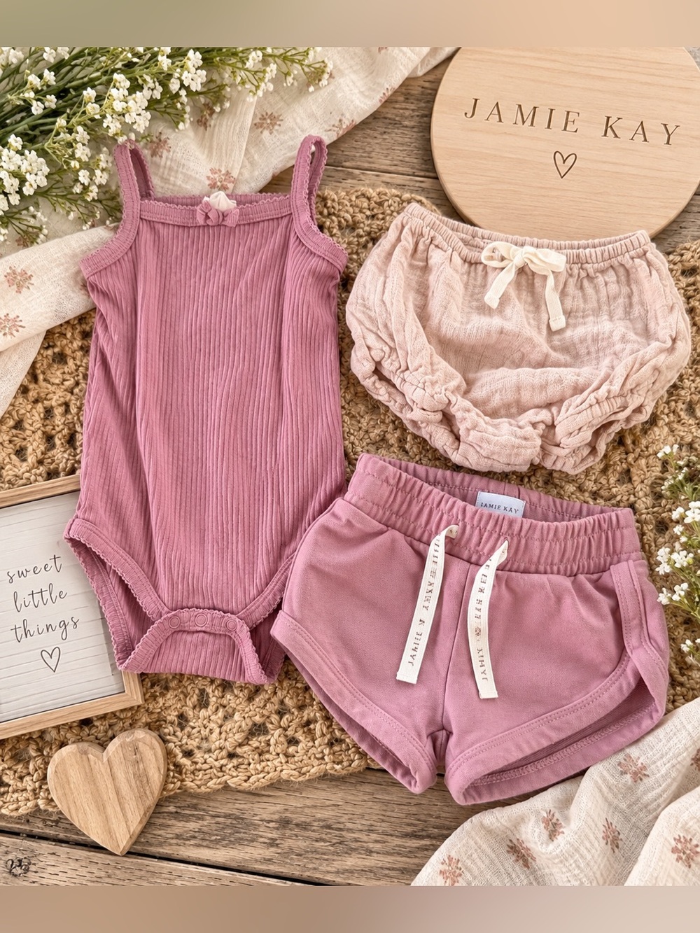 Jamie Kay 3 Piece Dusty Rose Bodysuit Shorts Bloomer Set Size 2 / 2Y